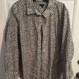 Talbots Black and White Animal Print Button Down Shirt
